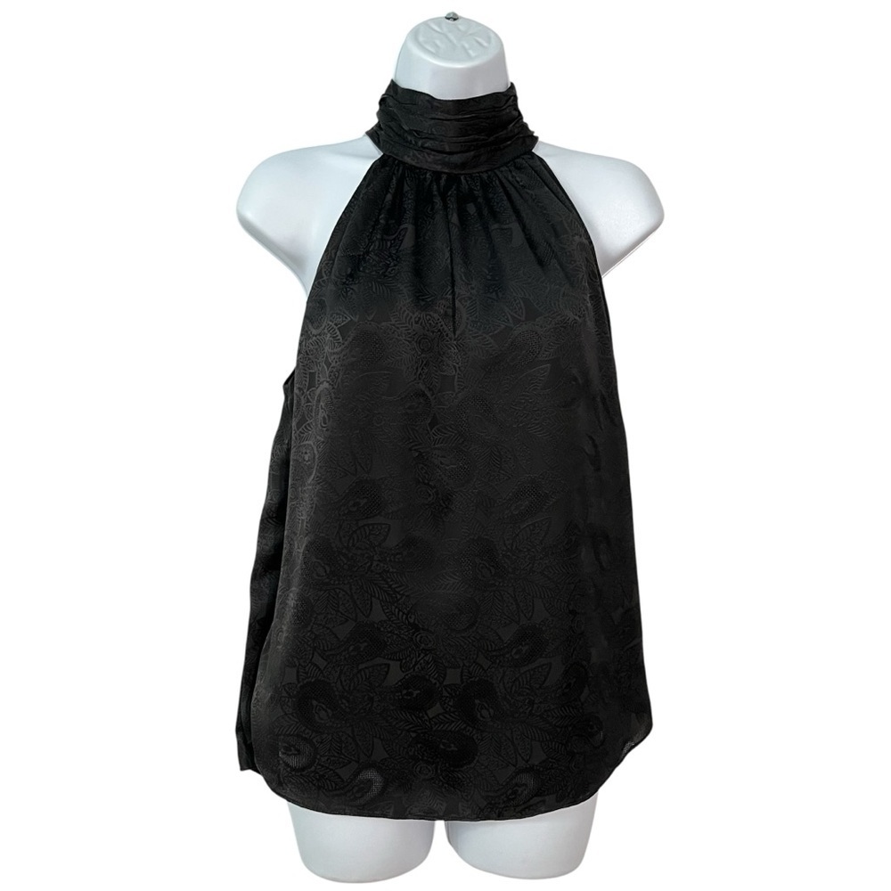 Joie Sleeveless blouse High neck S small Black floral Lined Keyhole womens top